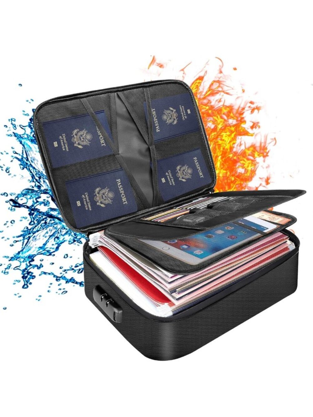 Fireproof Document Bag with Lock | Water-Resistant File Storage Organizer for